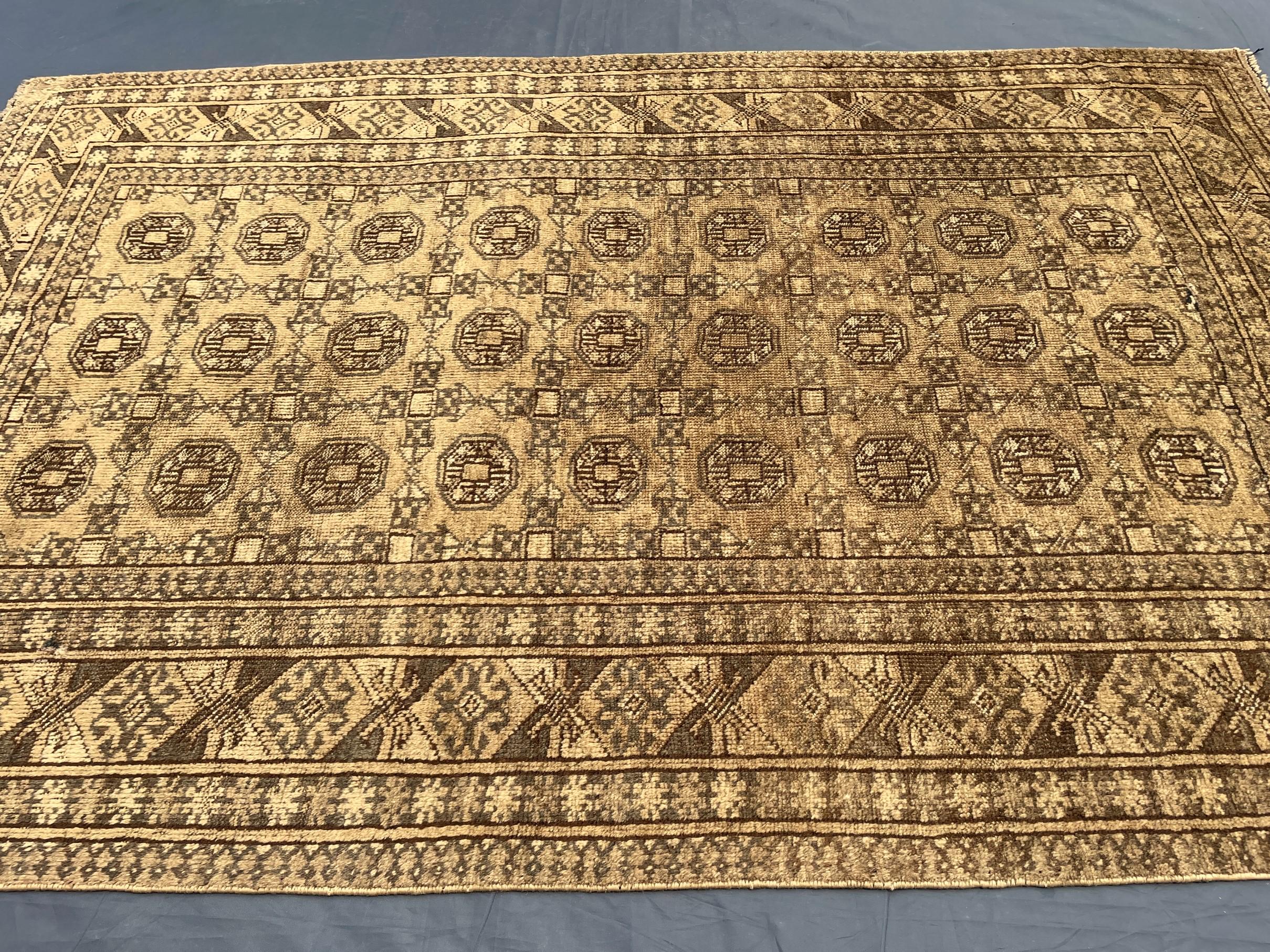 Antique Hand-knotted Wool Oriental Rug – 6.6x4.2 ft, Rustic Afghan Home Decor