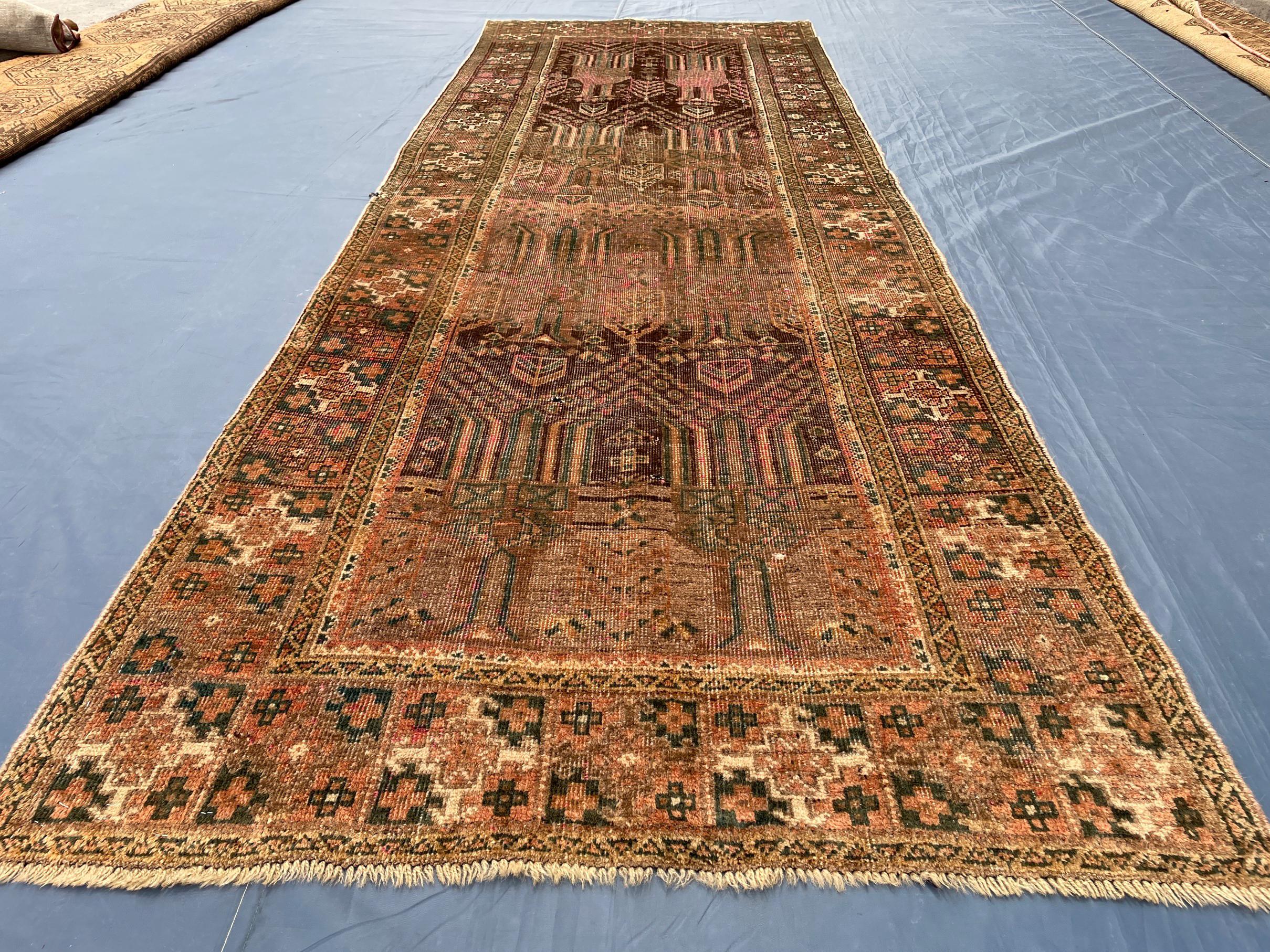 3x9 ft Antique Ali Hoja Handmade Afghan Wool Hallway Rug - Collectible Vintage Piece