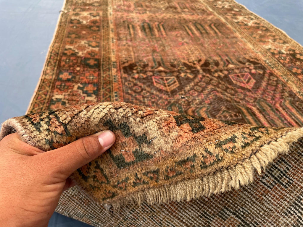 3x9 ft Antique Ali Hoja Handmade Afghan Wool Hallway Rug - Collectible Vintage Piece