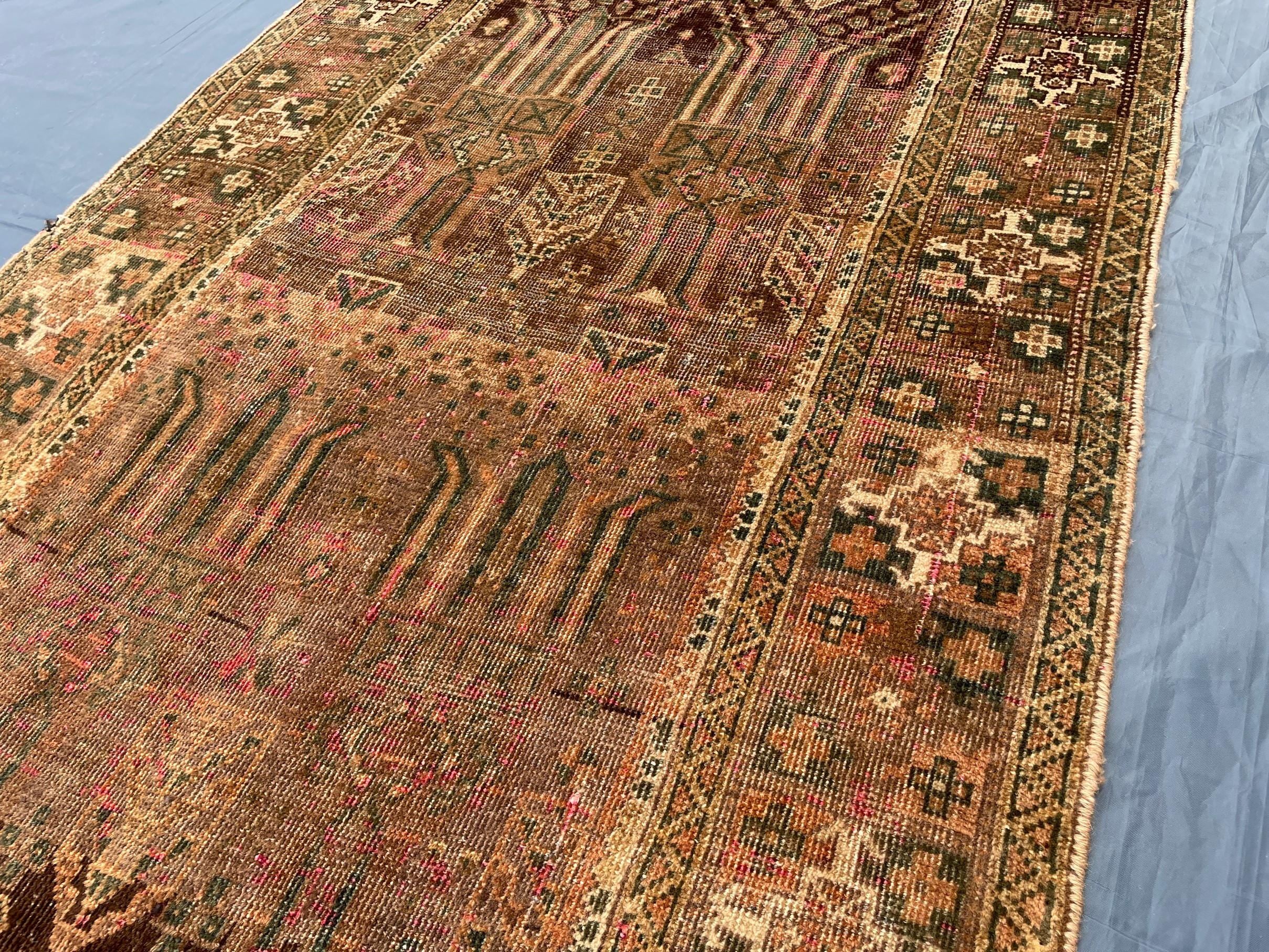 3x9 ft Antique Ali Hoja Handmade Afghan Wool Hallway Rug - Collectible Vintage Piece