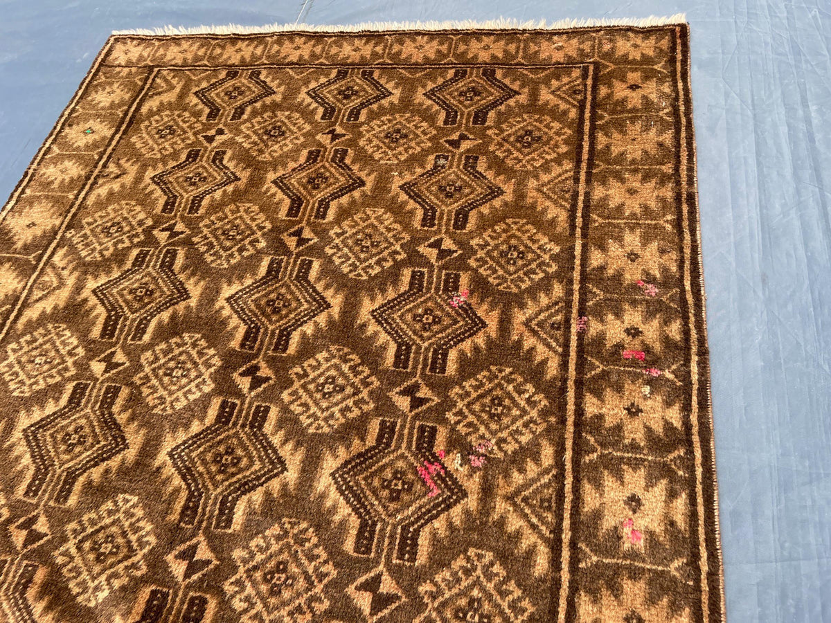 3x12 ft Long Vintage Rustic Brown Handwoven Wool Hallway Rug - Boho Home Decor