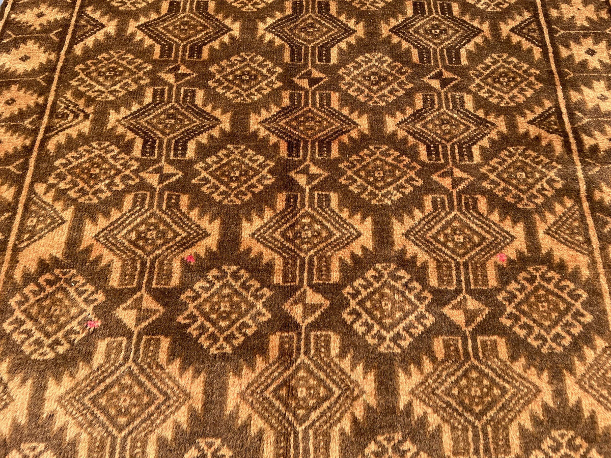 3x12 ft Long Vintage Rustic Brown Handwoven Wool Hallway Rug - Boho Home Decor