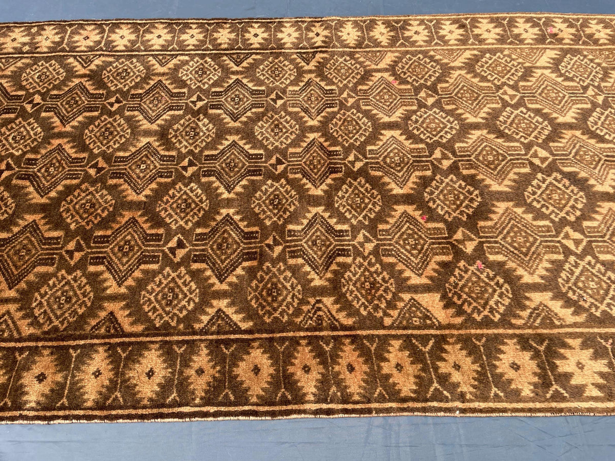 3x12 ft Long Vintage Rustic Brown Handwoven Wool Hallway Rug - Boho Home Decor