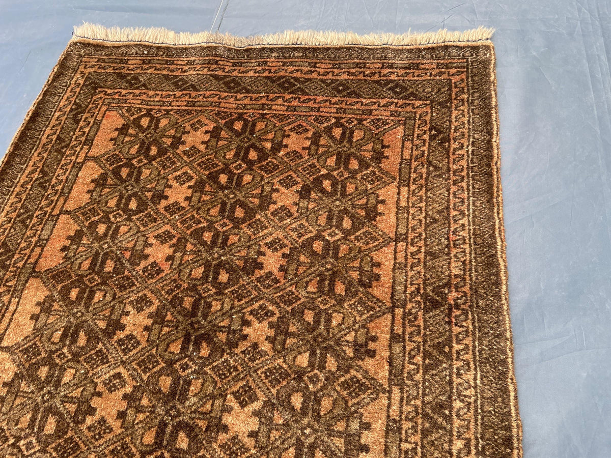 3x9 ft Vintage Handwoven Afghan Wool Runner Rug - Home Decor
