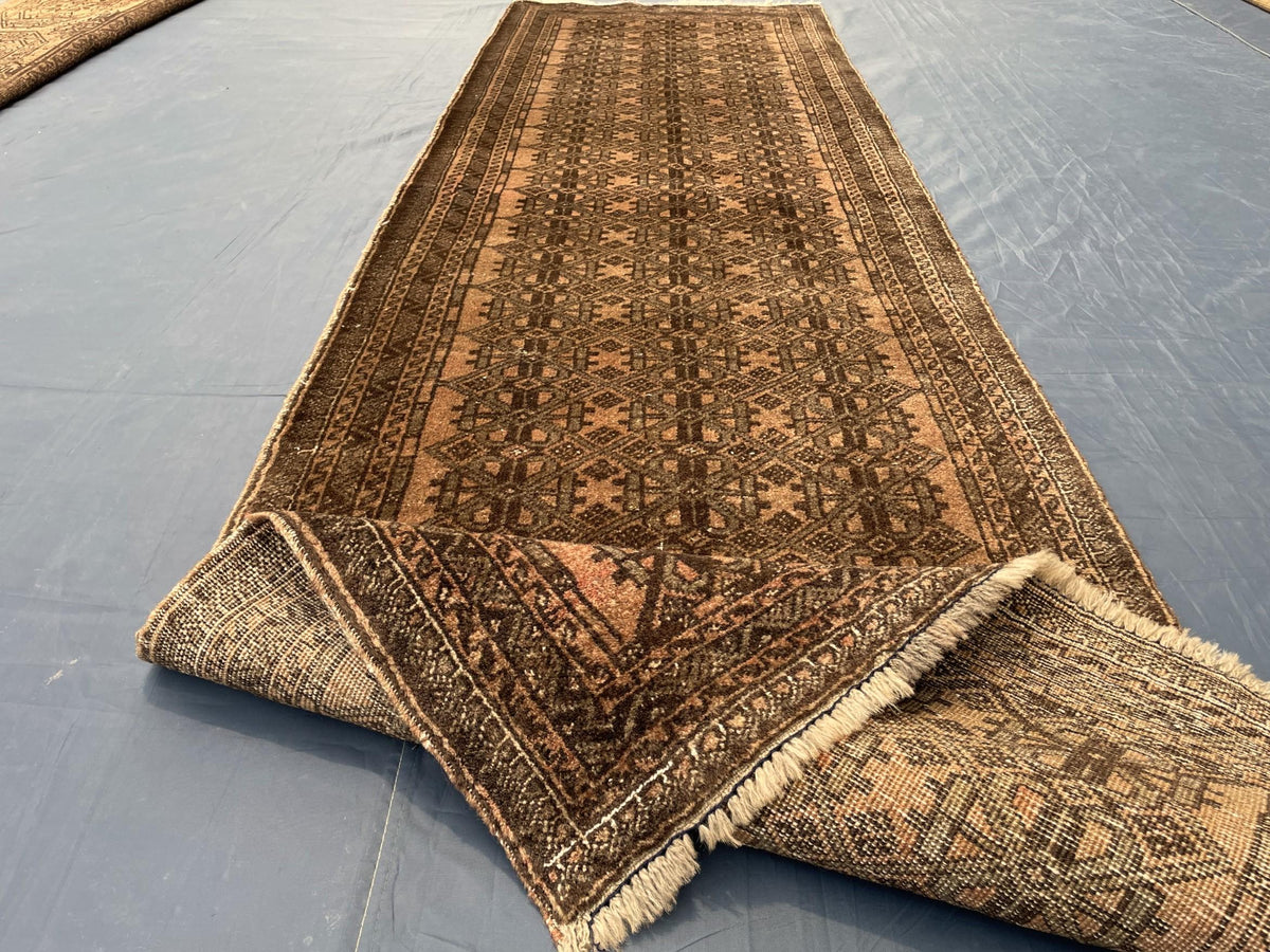 3x9 ft Vintage Handwoven Afghan Wool Runner Rug - Home Decor