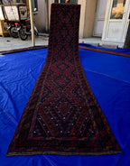 Rustic Red Navy 2.5×12 ft Vintage Mashwari Kilim Runner Rug