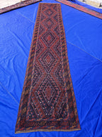 Rustic Red Navy 2.5×12 ft Vintage Mashwari Kilim Runner Rug