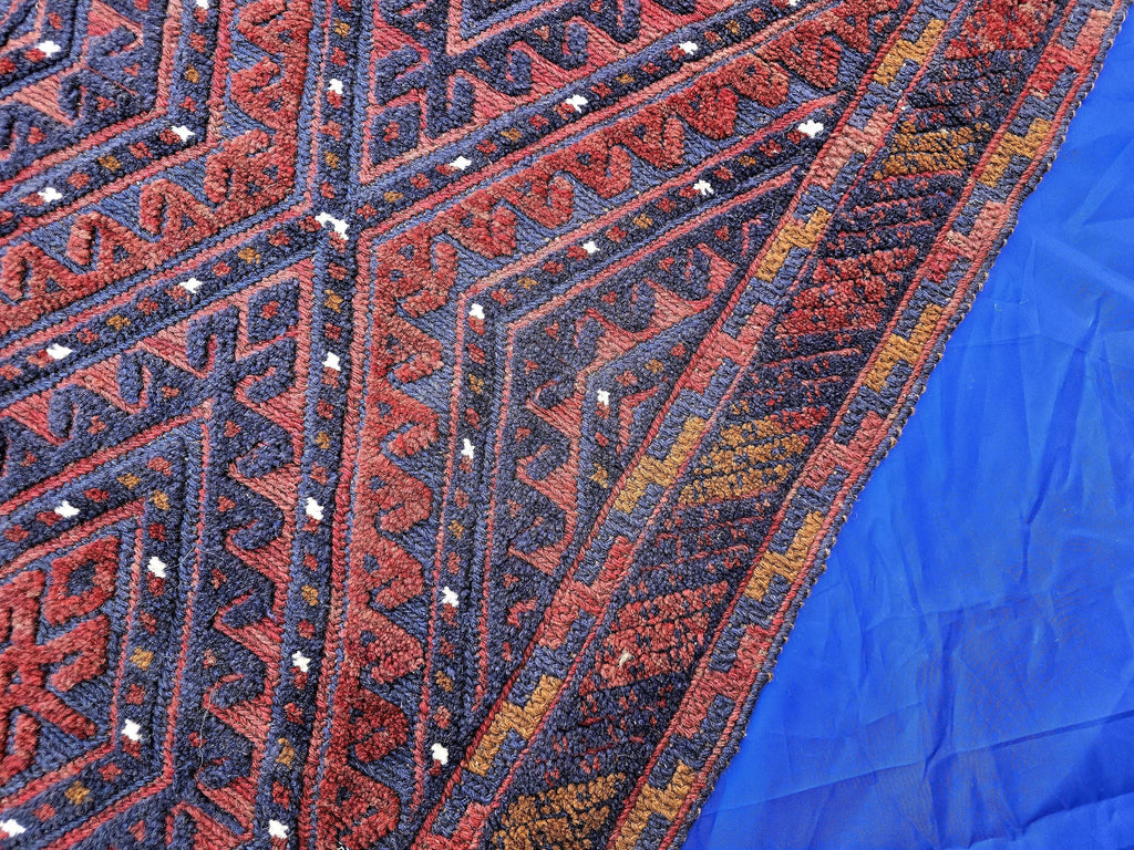 Rustic Red Navy 2.5×12 ft Vintage Mashwari Kilim Runner Rug
