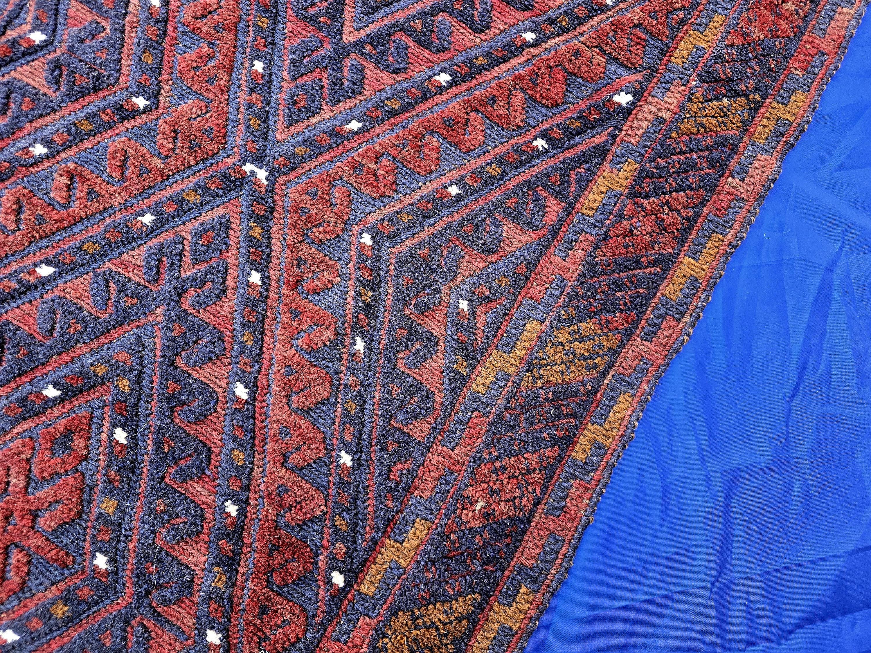 Rustic Red Navy 2.5×12 ft Vintage Mashwari Kilim Runner Rug