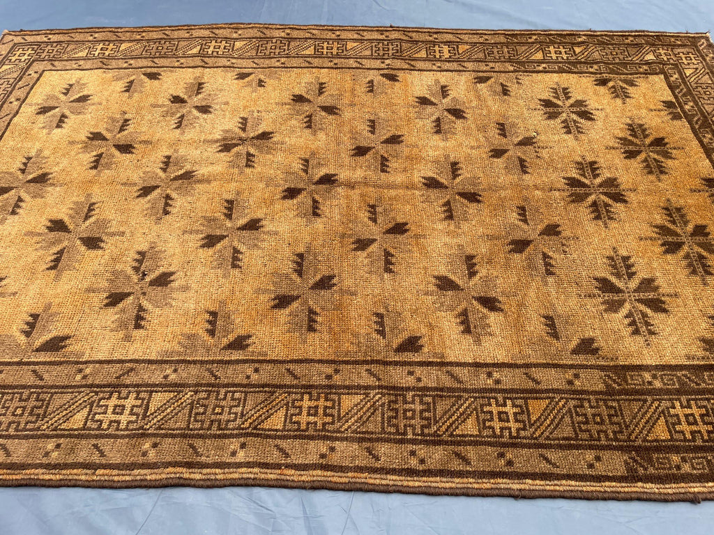 5x8 ft Brown Vintage Handwoven Tribal Wool Geometric Carpet - Living Room Carpet