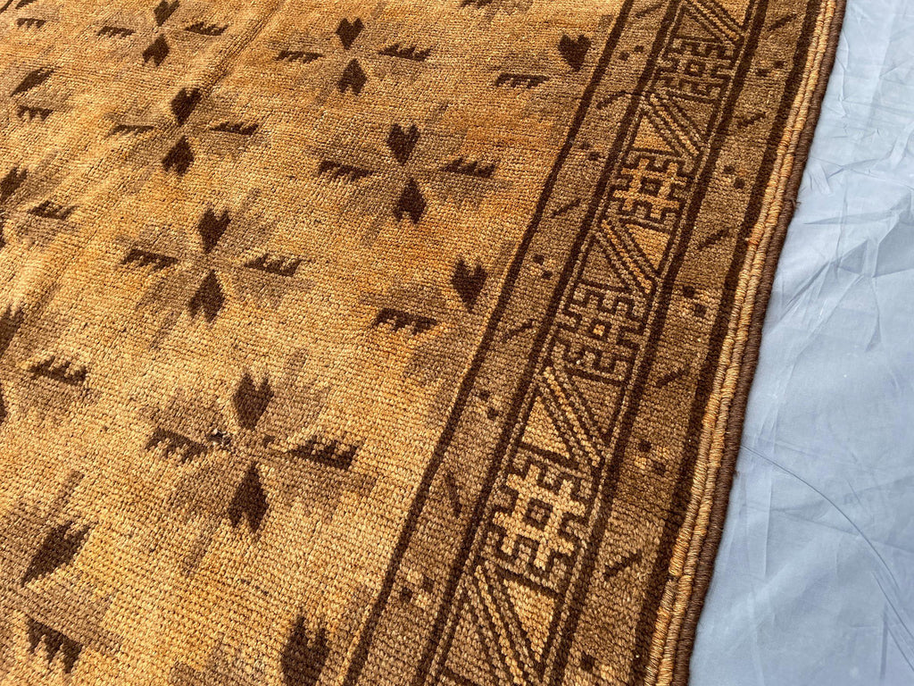 5x8 ft Brown Vintage Handwoven Tribal Wool Geometric Carpet - Living Room Carpet