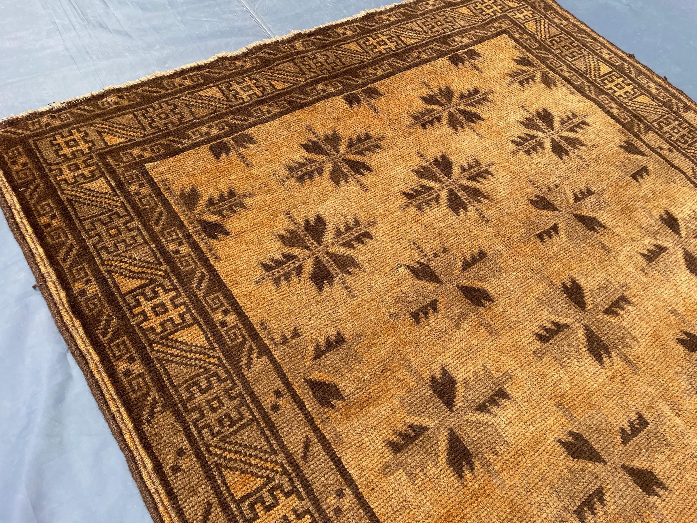 5x8 ft Brown Vintage Handwoven Tribal Wool Geometric Carpet - Living Room Carpet