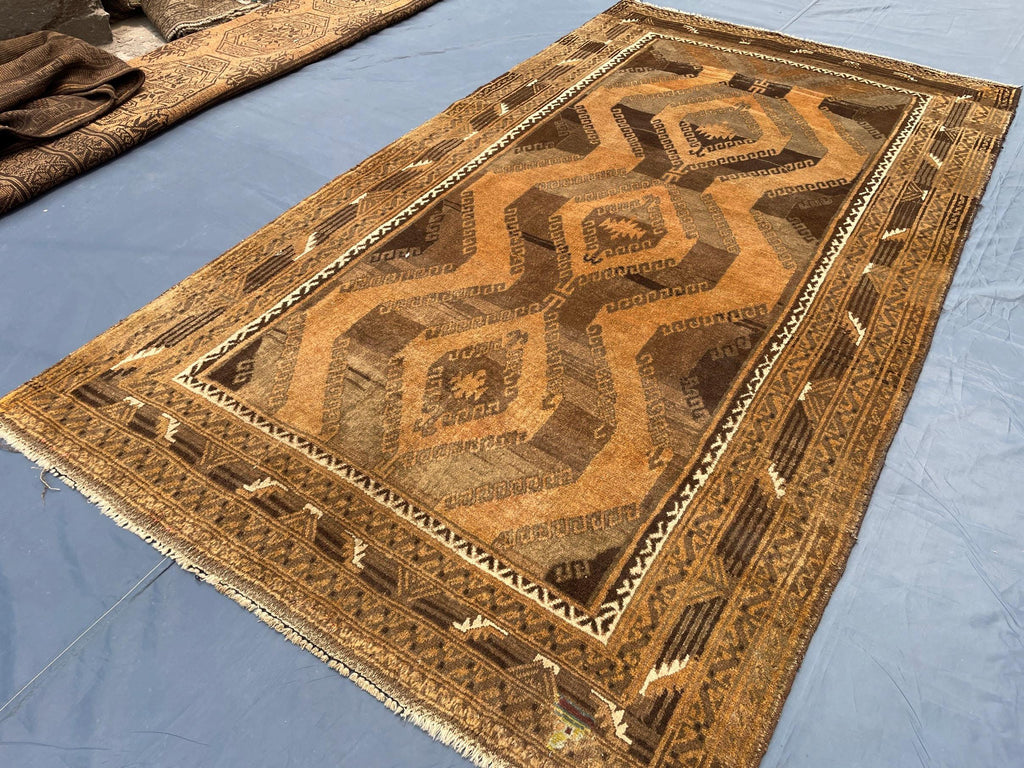 Handmade Antique Afghan Tribal Wool High Pile Wool Carpet - Kitchen Decor