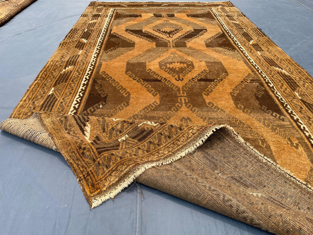 Handmade Antique Afghan Tribal Wool High Pile Wool Carpet - Kitchen Decor