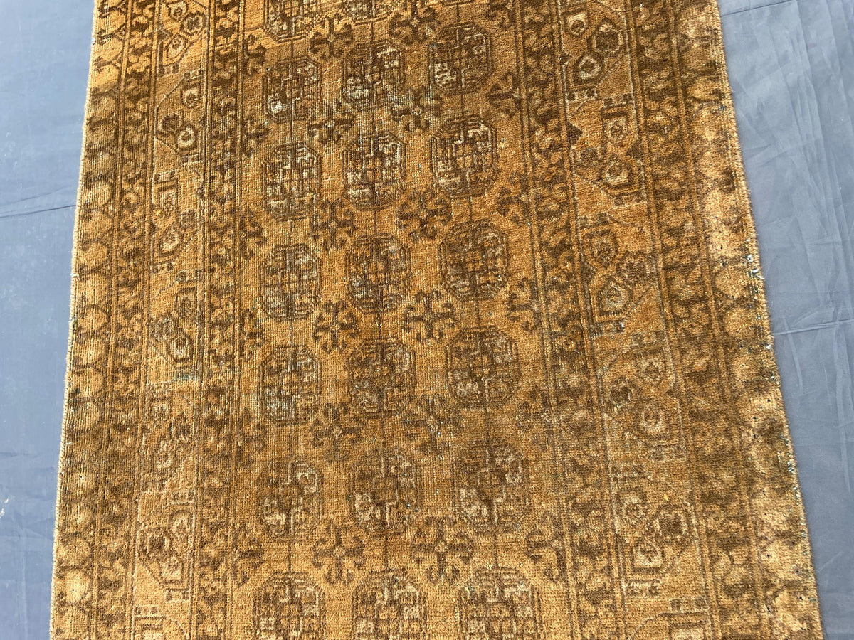 3×13 Ft Vintage Afghan Handmade Wool Hallway Runner, Distressed Brown Antique Tribal Carpet, Long Corridor Rug