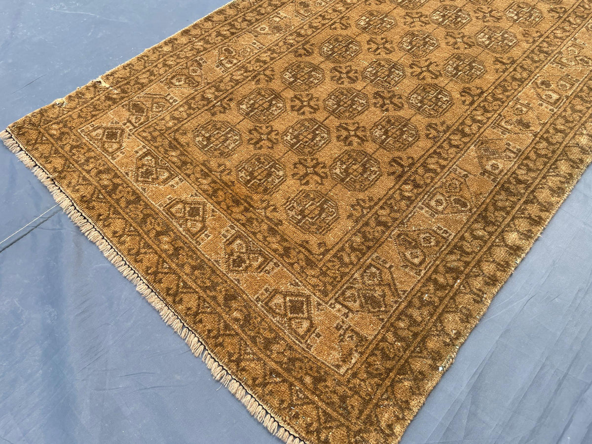 3×13 Ft Vintage Afghan Handmade Wool Hallway Runner, Distressed Brown Antique Tribal Carpet, Long Corridor Rug