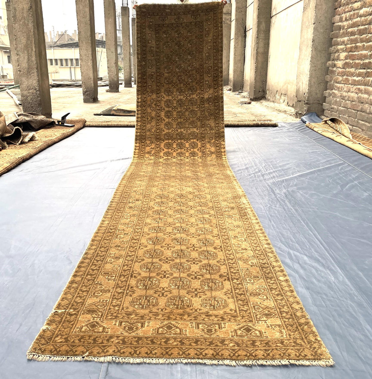3×13 Ft Vintage Afghan Handmade Wool Hallway Runner, Distressed Brown Antique Tribal Carpet, Long Corridor Rug