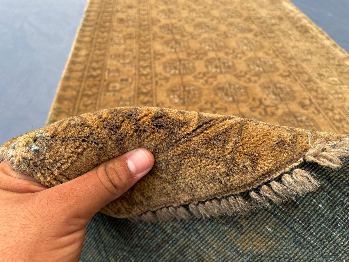 3×13 Ft Vintage Afghan Handmade Wool Hallway Runner, Distressed Brown Antique Tribal Carpet, Long Corridor Rug