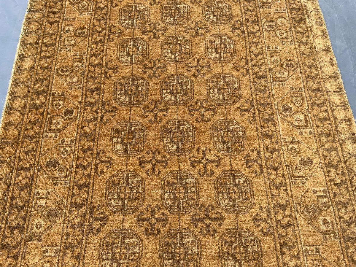 3×13 Ft Vintage Afghan Handmade Wool Hallway Runner, Distressed Brown Antique Tribal Carpet, Long Corridor Rug