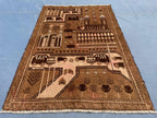 3×4.4 Ft Vintage Afghan Baluchi Rug, Handmade Wool Tribal Area Rug, Brown Geometric Carpet, Rustic Boho Decor