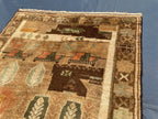 3x5 ft Handmade Wool Tribal Area Rug, Brown Geometric Carpet, Rustic Boho Decor - Antique Nomadic Home Accent
