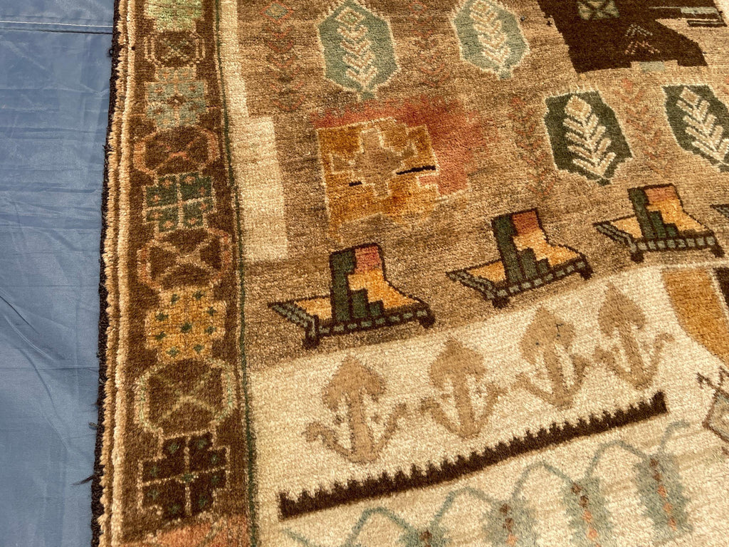 3x5 ft Handmade Wool Tribal Area Rug, Brown Geometric Carpet, Rustic Boho Decor - Antique Nomadic Home Accent