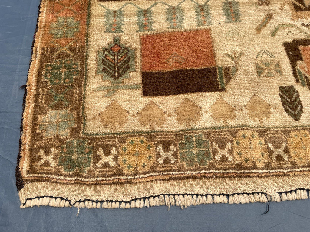 3x5 ft Handmade Wool Tribal Area Rug, Brown Geometric Carpet, Rustic Boho Decor - Antique Nomadic Home Accent
