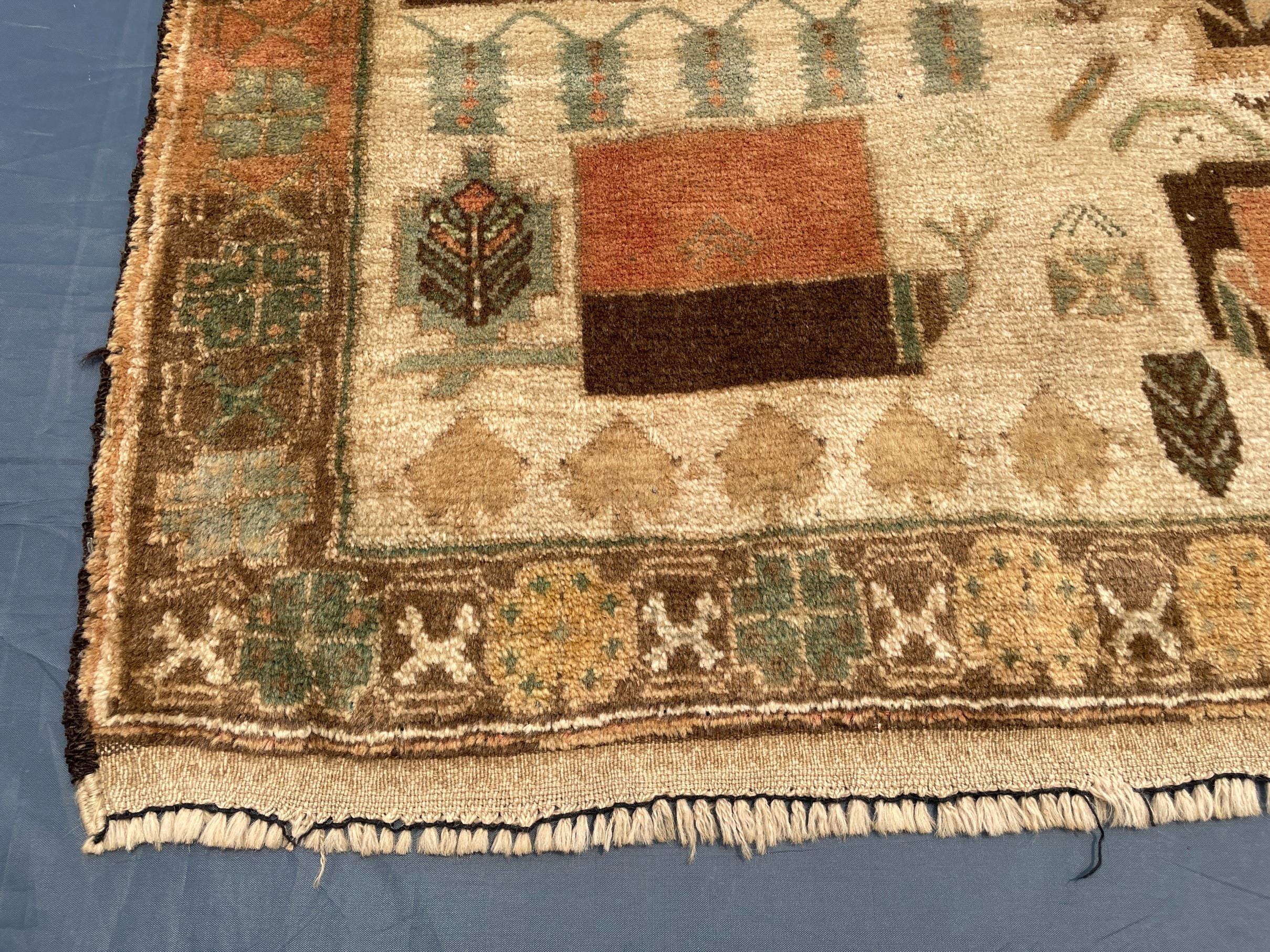 3x5 ft Handmade Wool Tribal Area Rug, Brown Geometric Carpet, Rustic Boho Decor - Antique Nomadic Home Accent