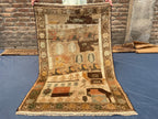 3x5 ft Handmade Wool Tribal Area Rug, Brown Geometric Carpet, Rustic Boho Decor - Antique Nomadic Home Accent
