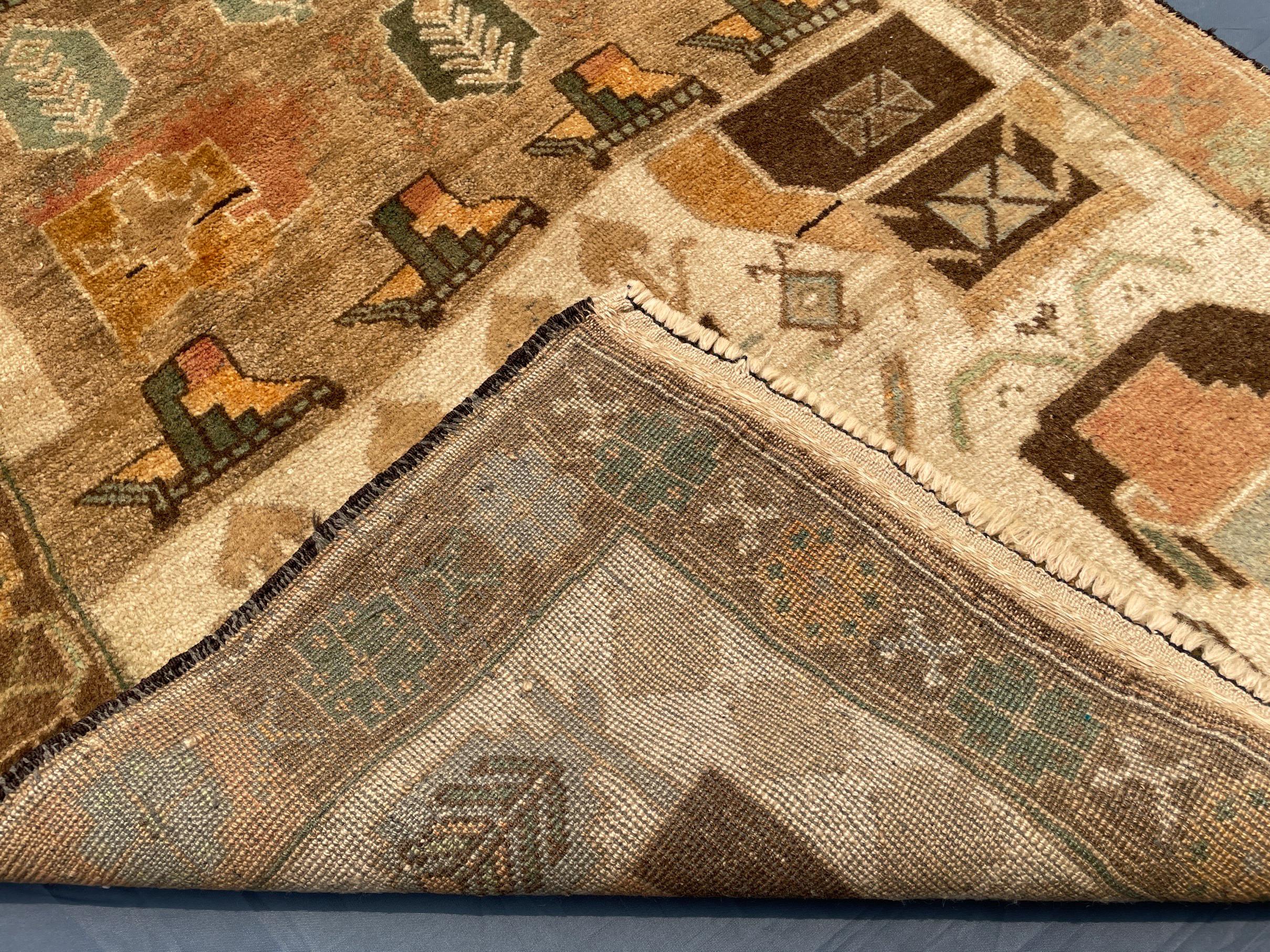 3x5 ft Handmade Wool Tribal Area Rug, Brown Geometric Carpet, Rustic Boho Decor - Antique Nomadic Home Accent