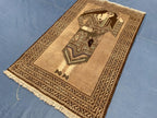 3×5 Ft Handmade Afghan Figure Rug, Vintage Wool Tribal Area Rug, Brown Pictorial Carpet