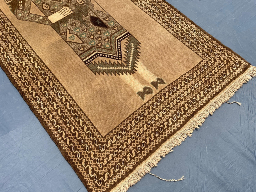 3×5 Ft Handmade Afghan Figure Rug, Vintage Wool Tribal Area Rug, Brown Pictorial Carpet