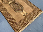 3×5 Ft Handmade Afghan Figure Rug, Vintage Wool Tribal Area Rug, Brown Pictorial Carpet