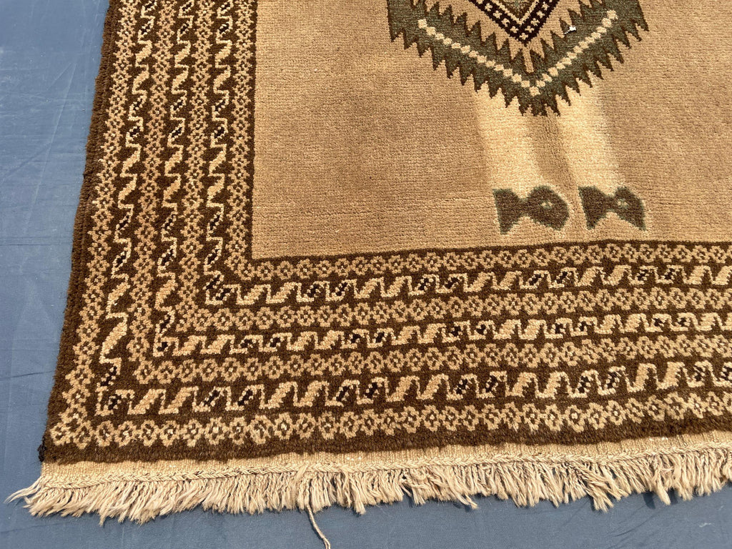 3×5 Ft Handmade Afghan Figure Rug, Vintage Wool Tribal Area Rug, Brown Pictorial Carpet