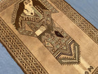 3×5 Ft Handmade Afghan Figure Rug, Vintage Wool Tribal Area Rug, Brown Pictorial Carpet