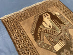3×5 Ft Handmade Afghan Figure Rug, Vintage Wool Tribal Area Rug, Brown Pictorial Carpet