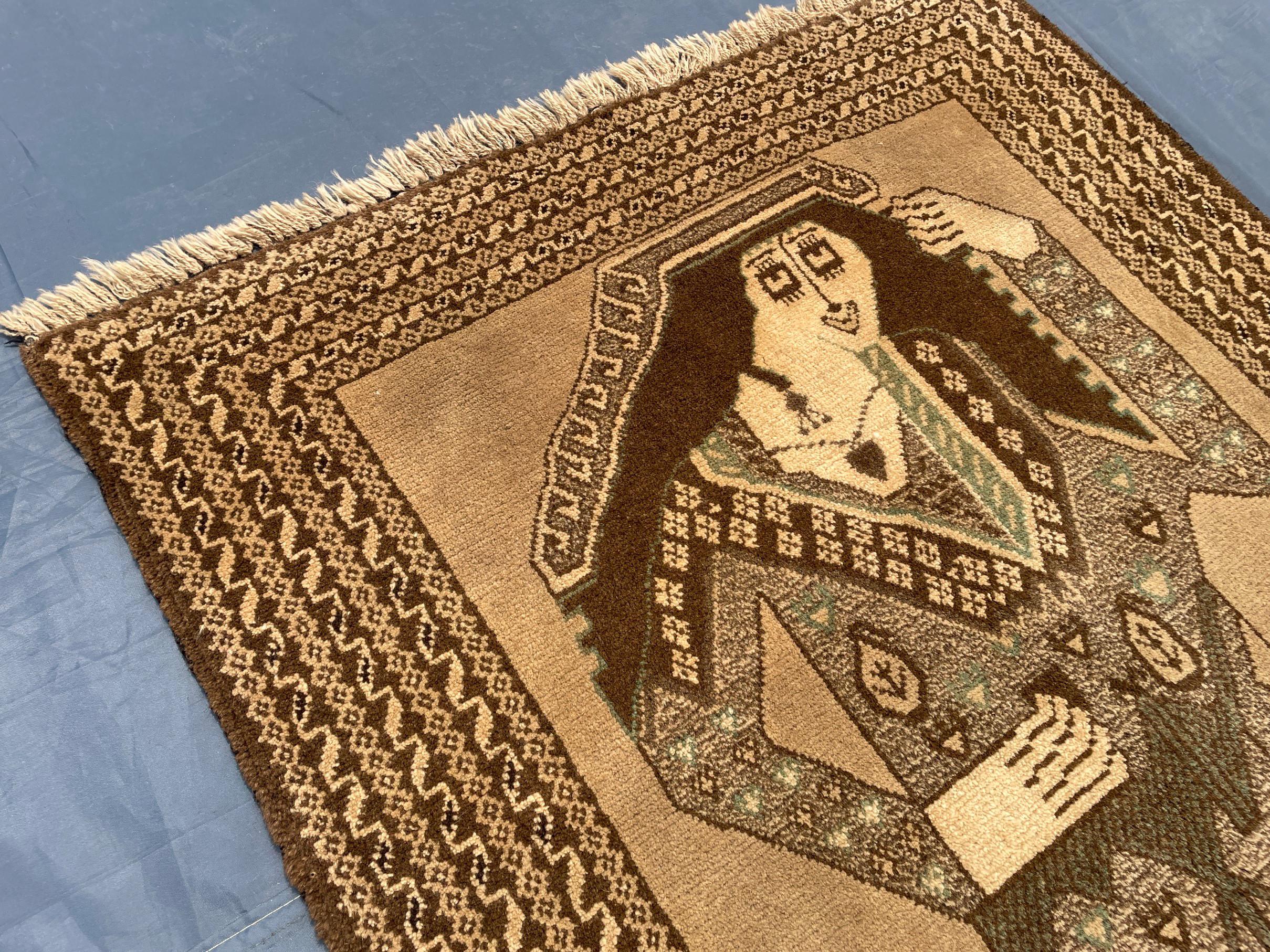 3×5 Ft Handmade Afghan Figure Rug, Vintage Wool Tribal Area Rug, Brown Pictorial Carpet