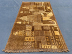 Vintage Handmade Brown Wool Rug 3x5 ft - Wall Hanging Pictorial Rug