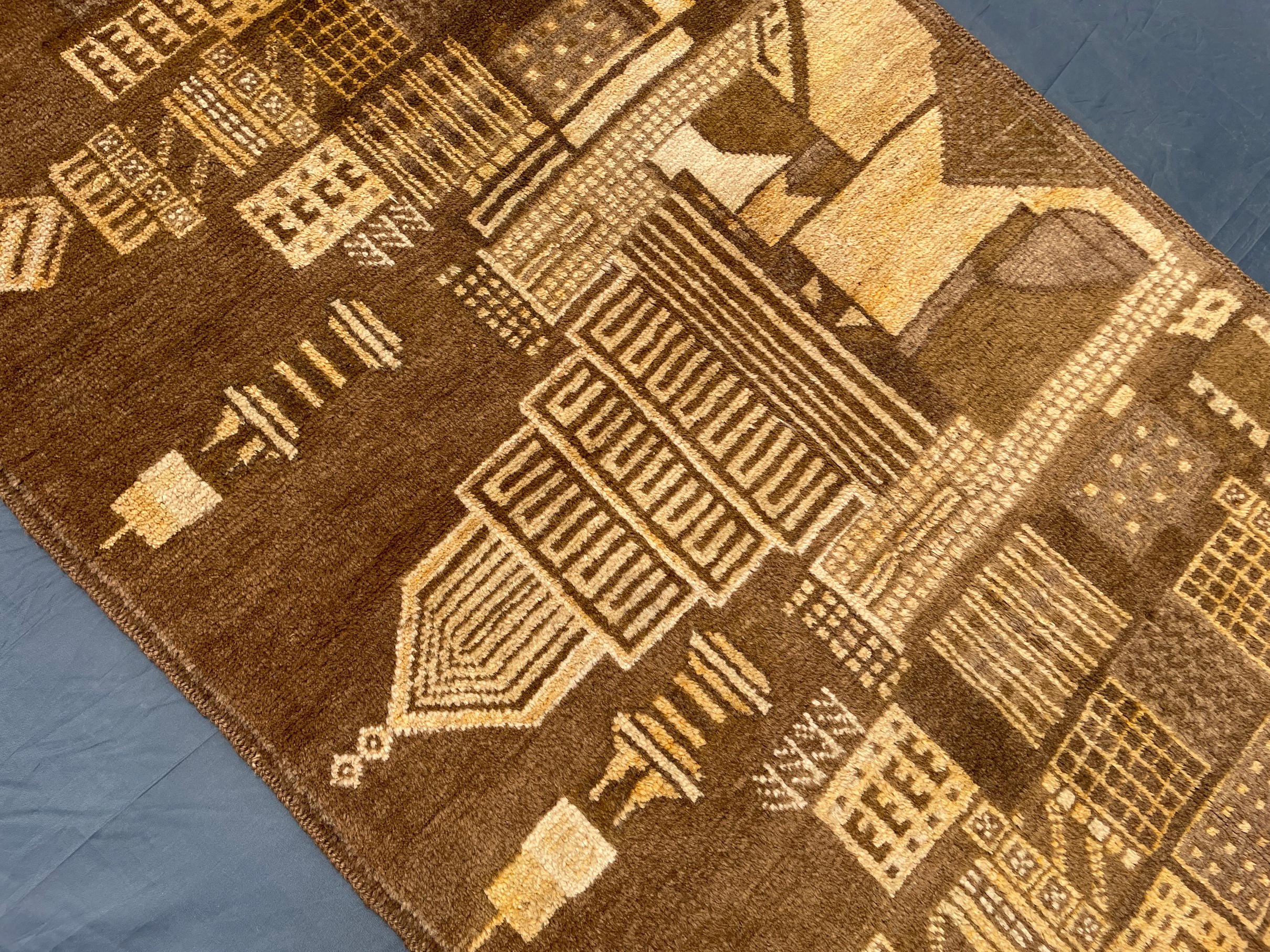 Vintage Handmade Brown Wool Rug 3x5 ft - Wall Hanging Pictorial Rug