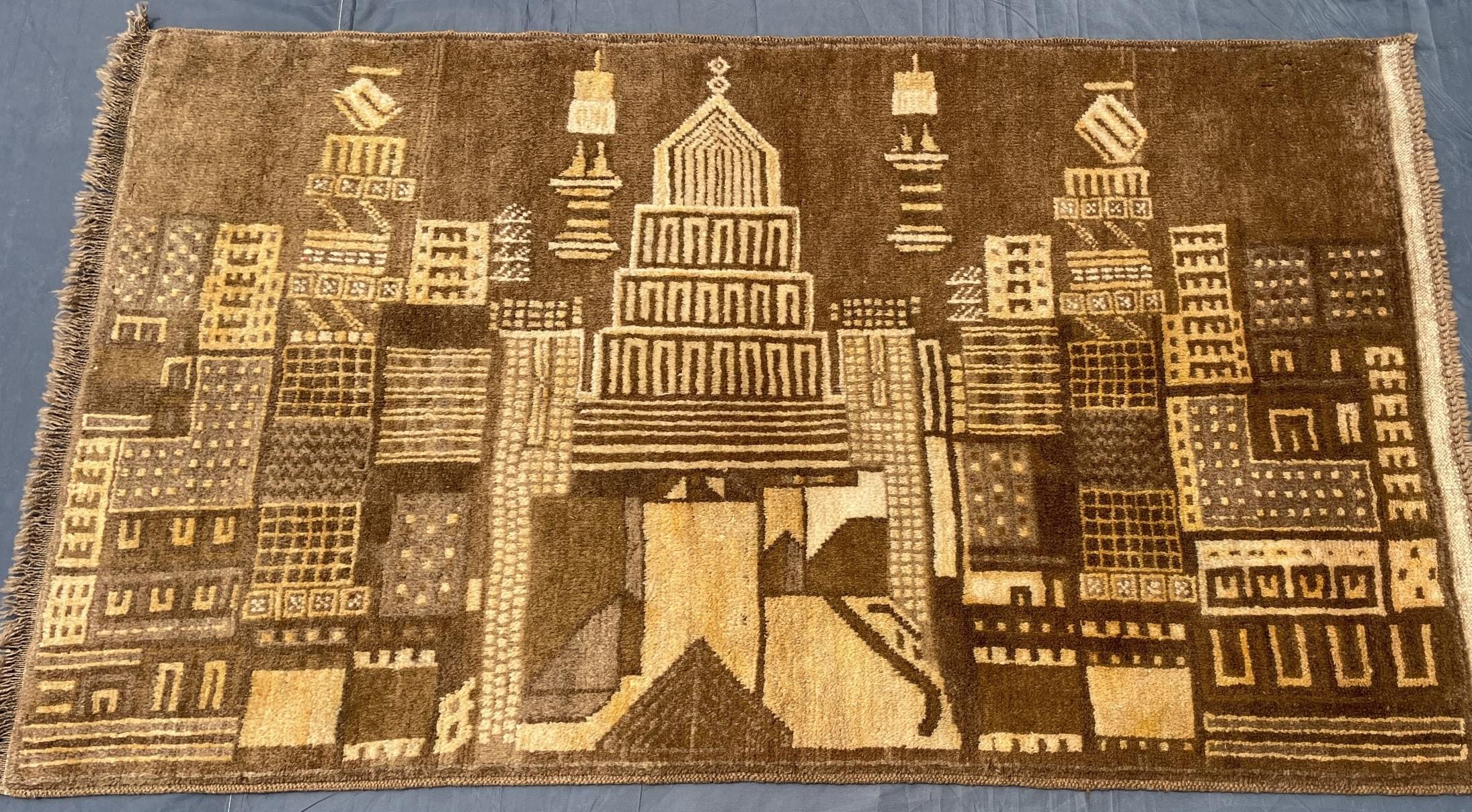 Vintage Handmade Brown Wool Rug 3x5 ft - Wall Hanging Pictorial Rug