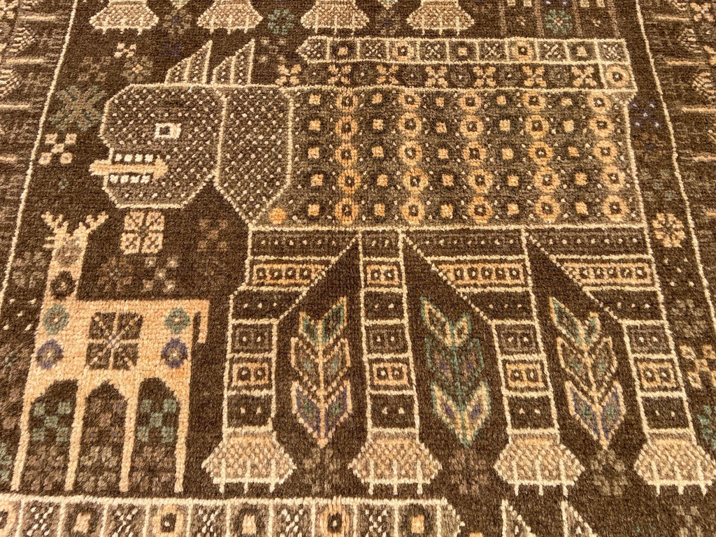 Vintage Pictorial Baluchi Handmade Wool Tribal Carpet - Rug for Living Room - 3x5 ft