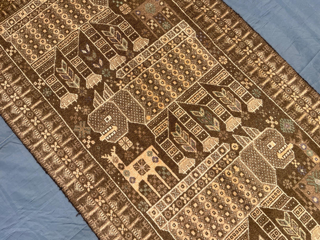 Vintage Pictorial Baluchi Handmade Wool Tribal Carpet - Rug for Living Room - 3x5 ft