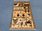Afghan Vintage Baluchi Pictorial Wool Tribal Rug - 3x5 ft Area Carpet for Bedroom