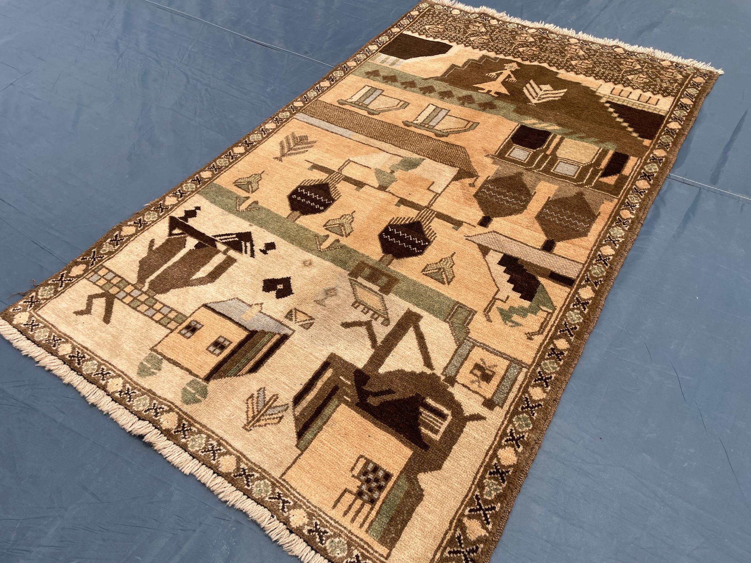 Afghan Vintage Baluchi Pictorial Wool Tribal Rug - 3x5 ft Area Carpet for Bedroom
