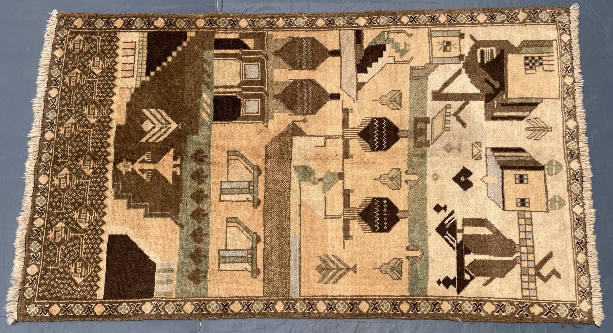 Afghan Vintage Baluchi Pictorial Wool Tribal Rug - 3x5 ft Area Carpet for Bedroom
