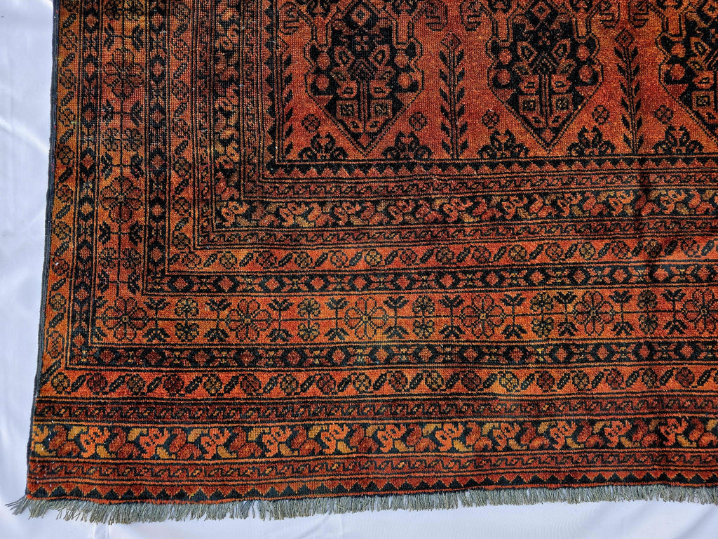 Rust Red Brown Vintage Afghan Area Rug 6.6×9.7 ft, Hand Knotted Wool Oriental Carpet