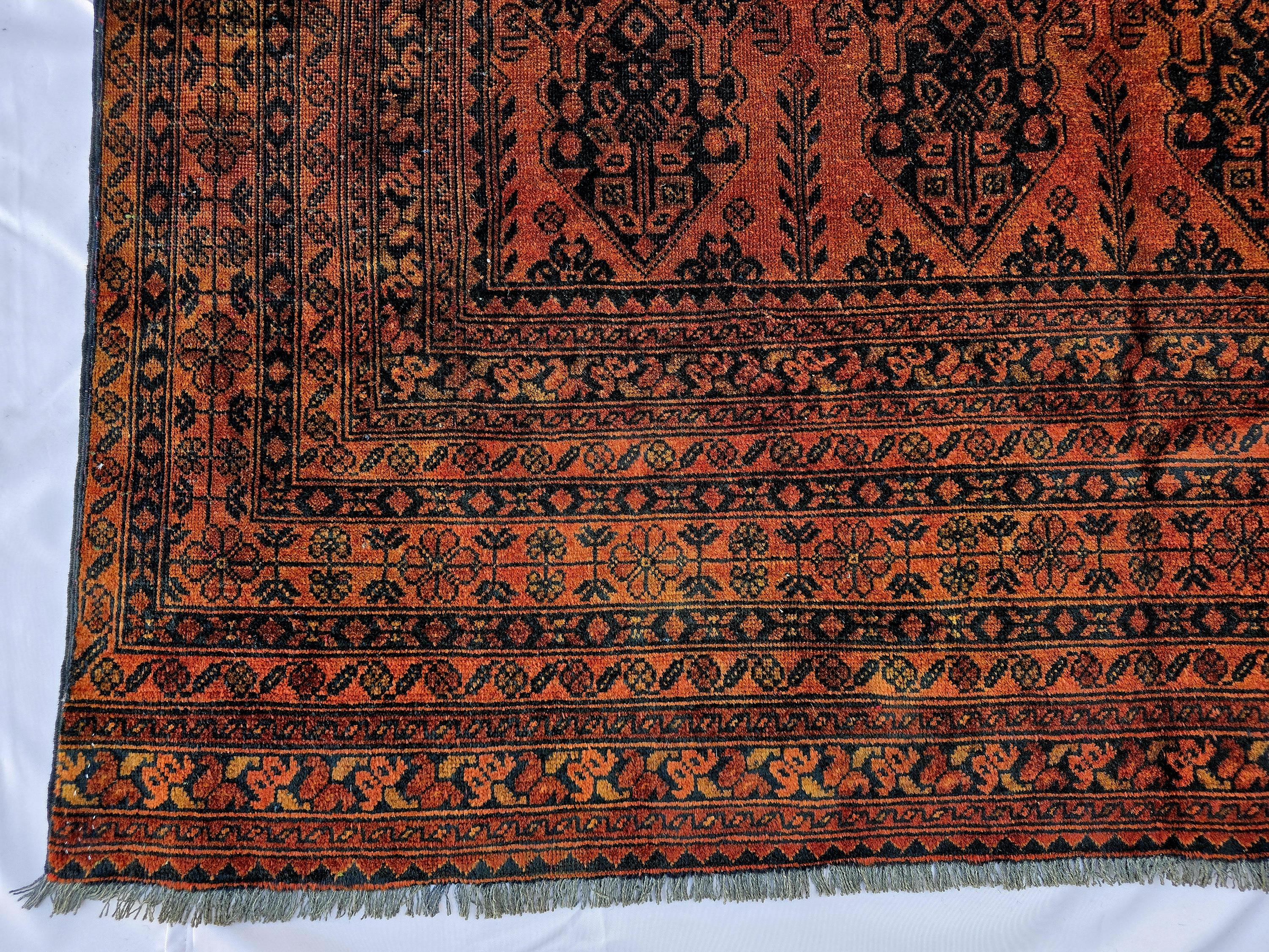 Rust Red Brown Vintage Afghan Area Rug 6.6×9.7 ft, Hand Knotted Wool Oriental Carpet