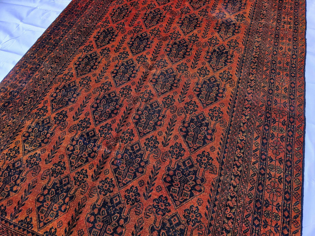 Rust Red Brown Vintage Afghan Area Rug 6.6×9.7 ft, Hand Knotted Wool Oriental Carpet