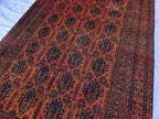 Rust Red Brown Vintage Afghan Area Rug 6.6×9.7 ft, Hand Knotted Wool Oriental Carpet