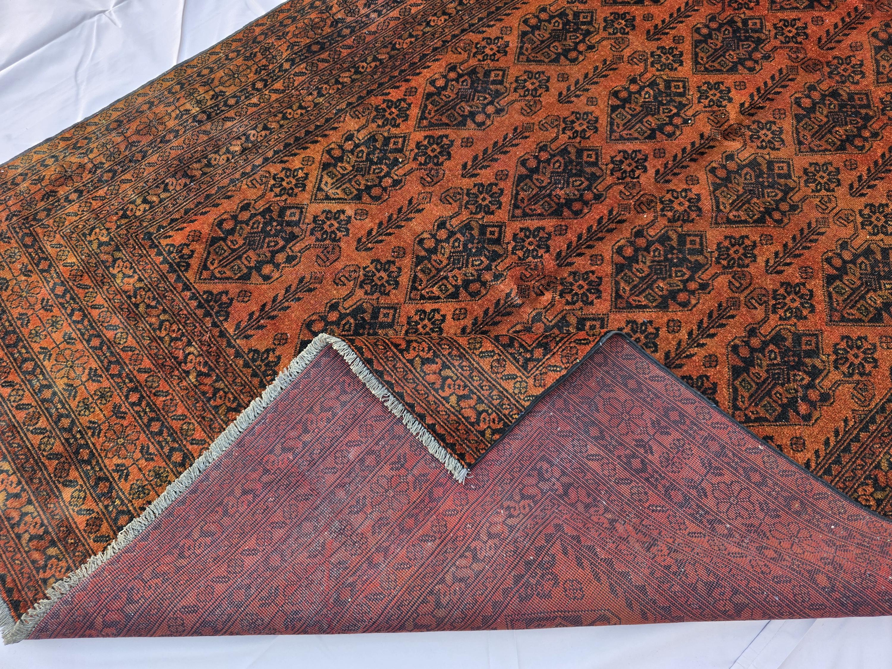 Rust Red Brown Vintage Afghan Area Rug 6.6×9.7 ft, Hand Knotted Wool Oriental Carpet